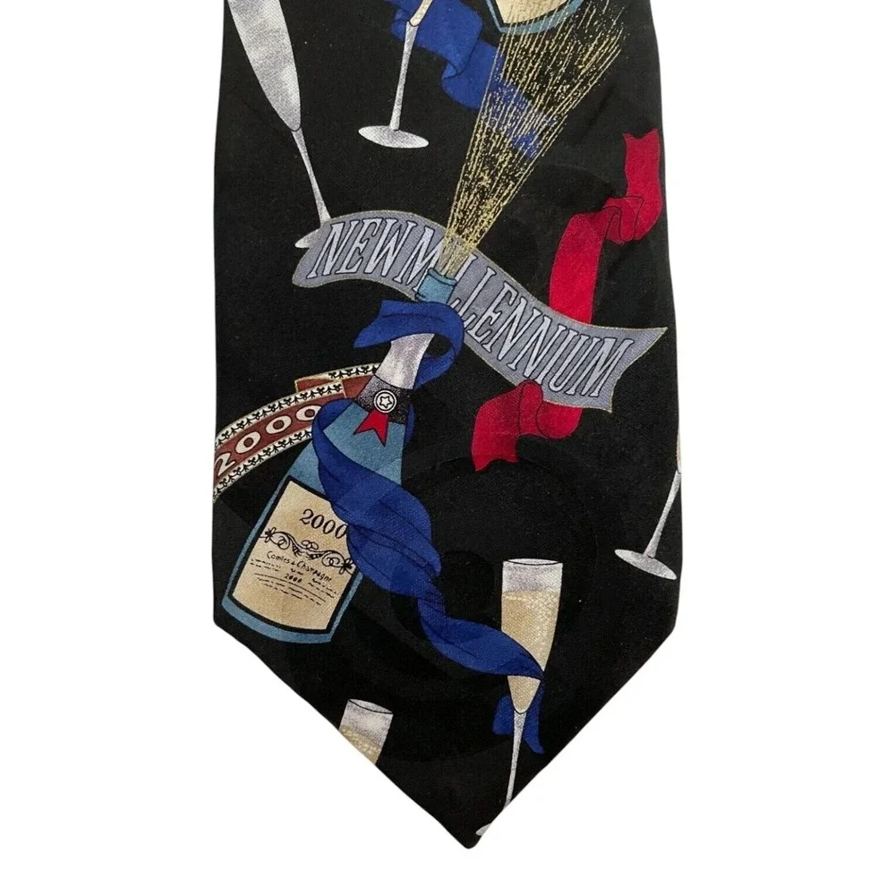 New Millennium Mens Classic Neck Tie 2000 Happy New Year Party Black 100% Silk
